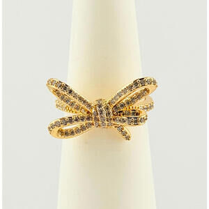 Bomb Party Ring Sz 8 "A Bow To The Unspoken" Clear CZ on Yellow Gold HTF RG82461